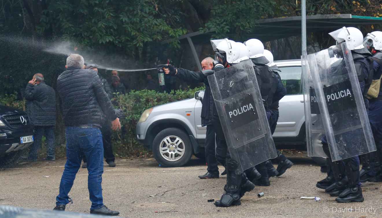 Protest held by Berisha’s supporters at DP’s headquarters / David Hardy