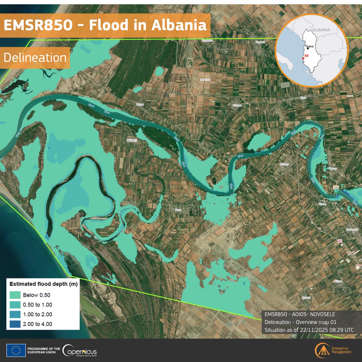 BE monitoron situatën e përmbytjeve me satelitë  dalin të dhënat e Copernicus