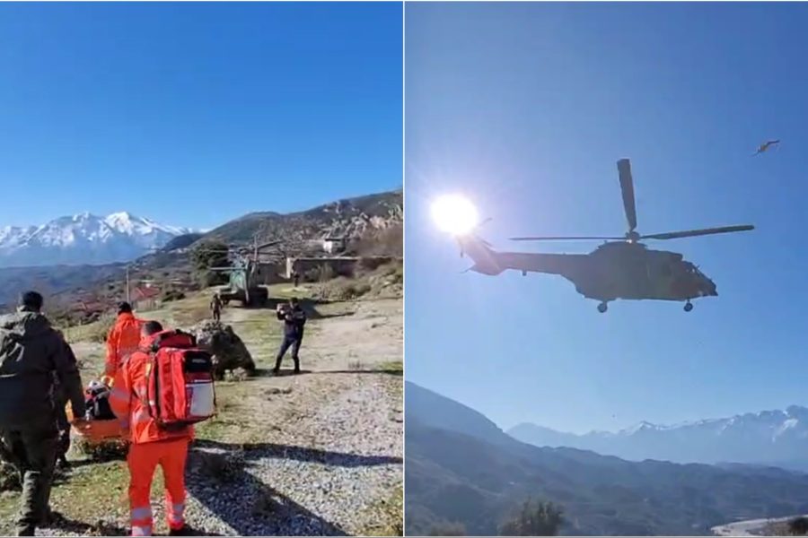 Fshati i bllokuar nga rrëshqitja e dheut, helikopteri transporton drejt Tiranës të riun e plagosur nga mushka