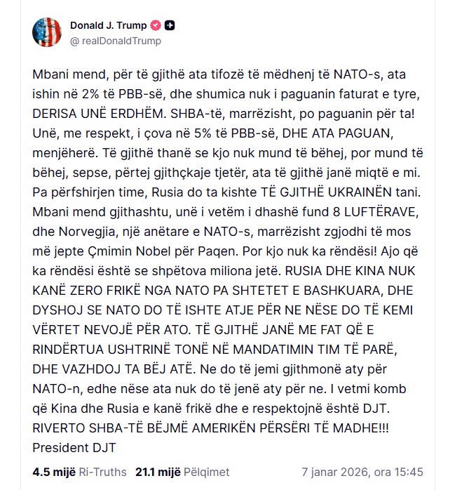  Shpëtova miliona jetë   Trump  Pa SHBA në  NATO është e dobët