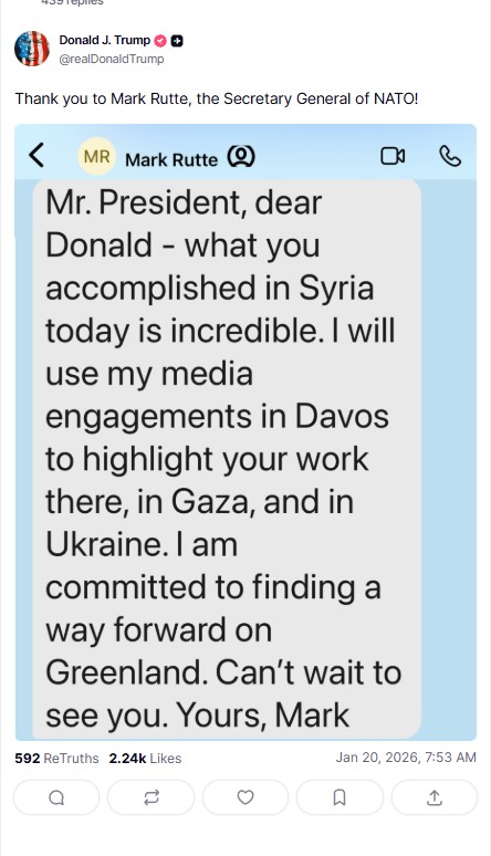 Trump bisedë telefonike me sekretarin e NATO s  ndan edhe mesazhin e dërguar nga Rutte për Groenlandën