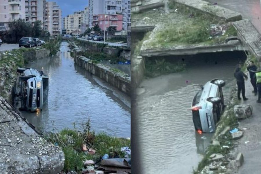 Aksident në Vlorë, makina përfundon në kanalin e Siavit