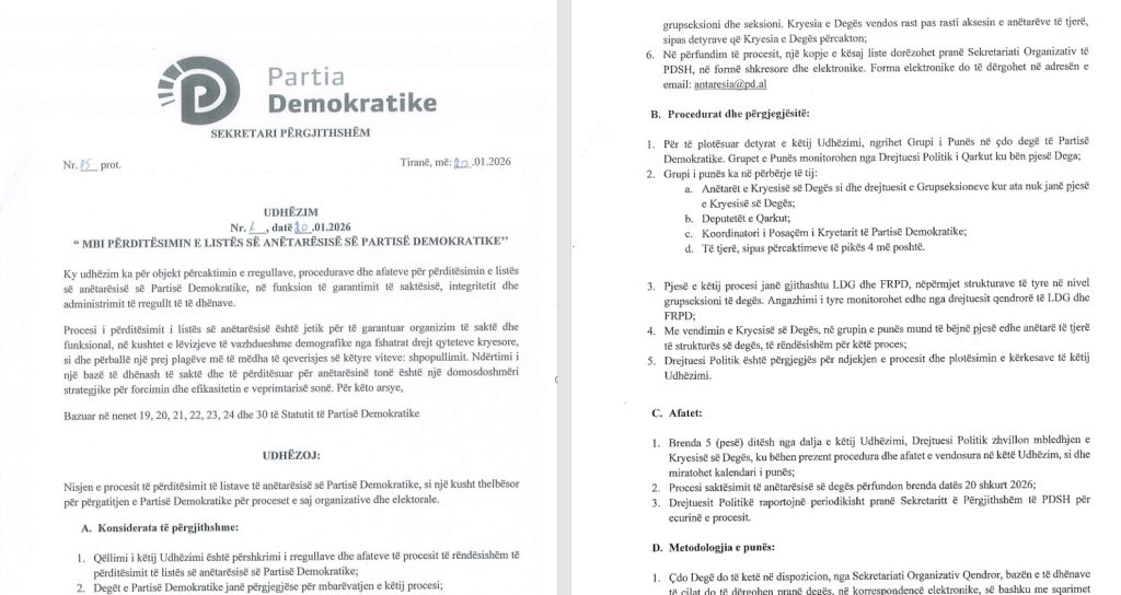 Zbardhet udhëzimi i Nokës për strukturat e PD  Filtroni listën e anëtarësinë