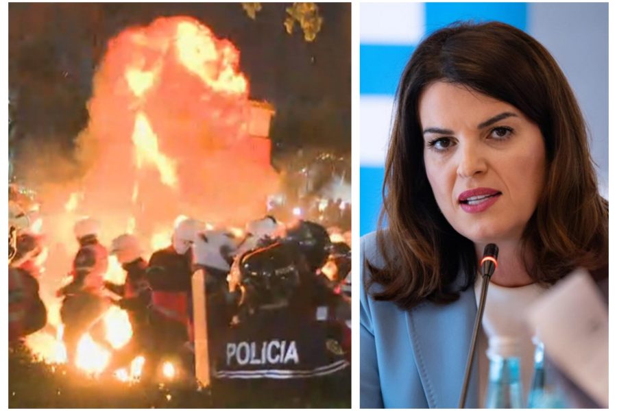 Policë të lënduar dhe molotovë në protestën e opozitës, reagon Ministrja e Brendshme Albana Koçiu