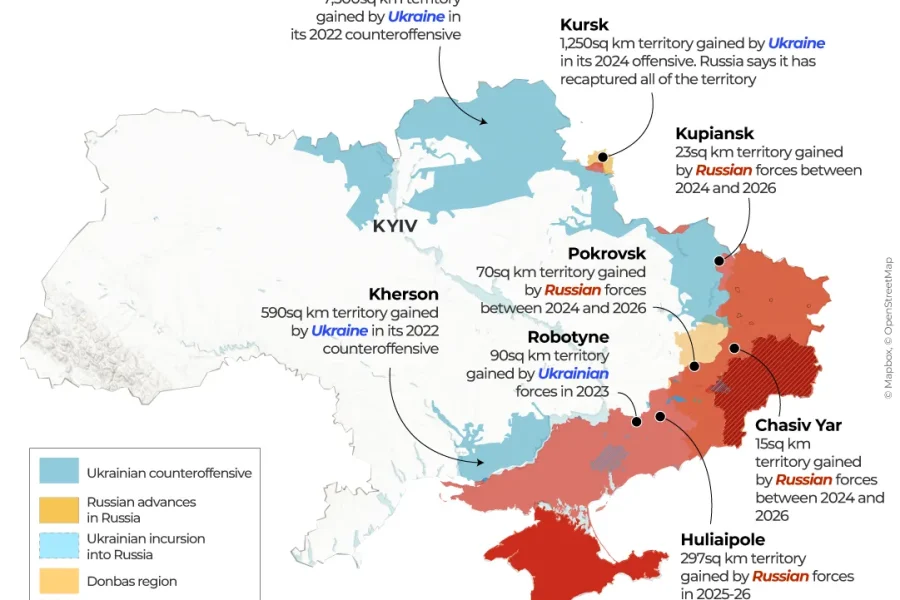 Katër vite luftë, si ka ndryshuar kontrolli territorial i Rusisë në Ukrainë?