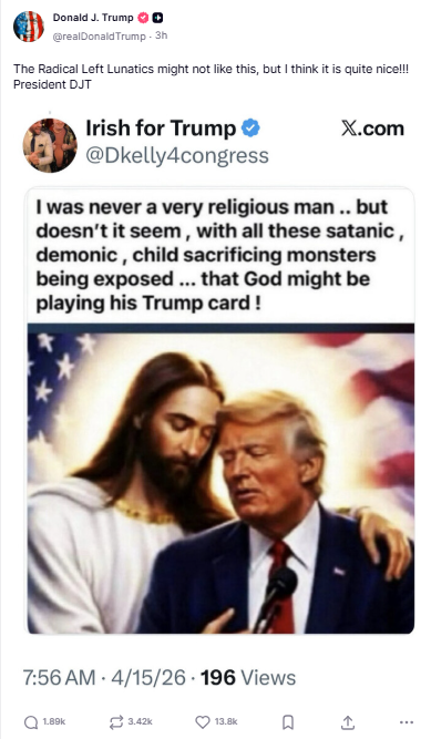 Krishti duke e përqafuar  Trump ndan foton me IA  Të çmendurve të së majtës radikale mund të mos u pëlqejë kjo