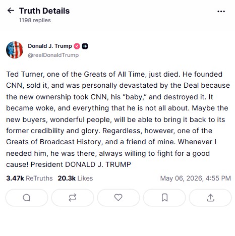 Ndarja nga jeta e themeluesit të CNN  reagon Trump  Një nga më të mëdhenjtë e të gjitha kohërave