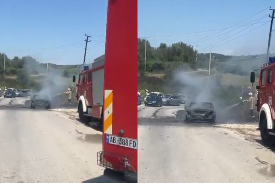 Përfshihet nga flakët një makinë në aksin Fier-Ballsh, nuk ka të lënduar (VIDEO)