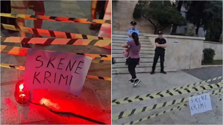Protestuesit vendosin shirita “skenë krimi” dhe një sirenë policie para Kryeministrisë