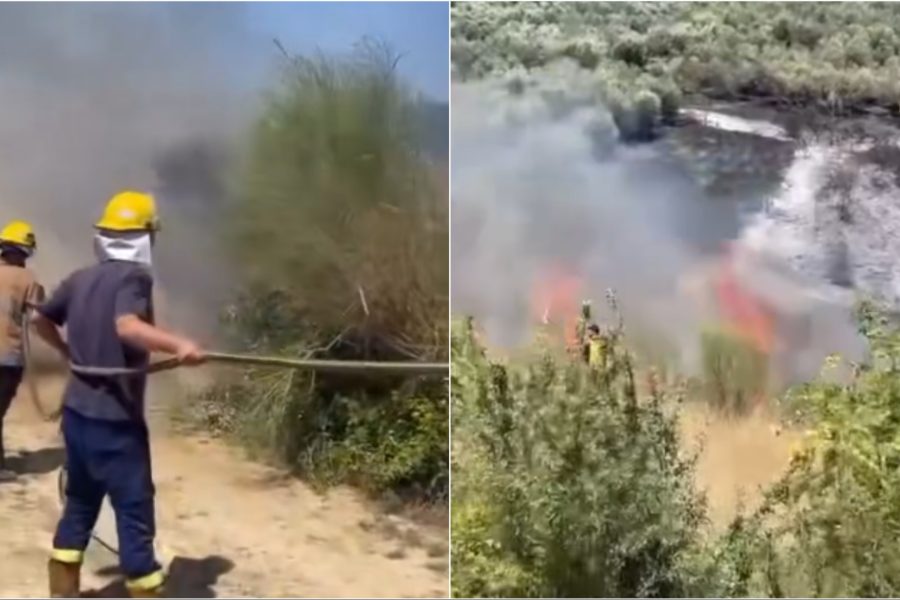 Zjarr i madh në kodrat e Shtërmenit, në terren dhjetëra zjarrfikës