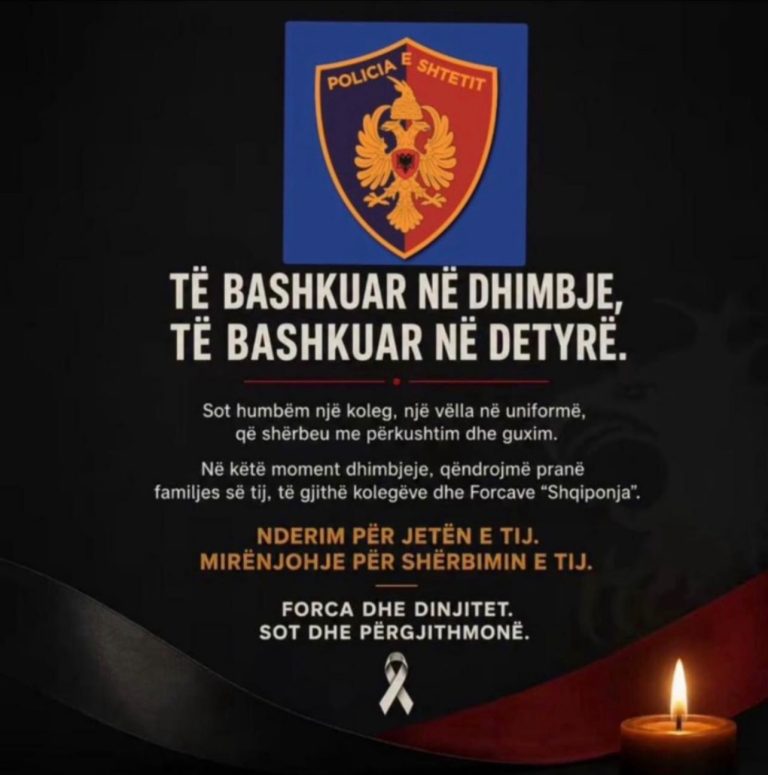 “Të bashkuar në dhimbje, të bashkuar në detyrë”, mesazhi i shpërndarë nga punonjësit e policisë për kolegun e vrarë