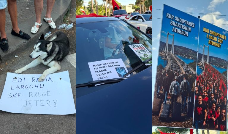 “Kur shqiptarët i dalin zot atdheut”, protestuesit me pankarta në duar para Kryeministrisë (FOTO+VIDEO)