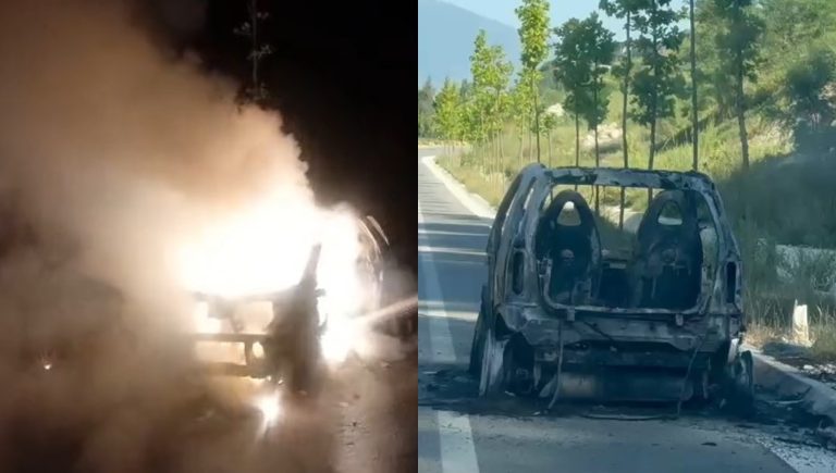 Përfshihet nga flakët makina në fshatin Dukat, shkrumbohet plotësisht (VIDEO)