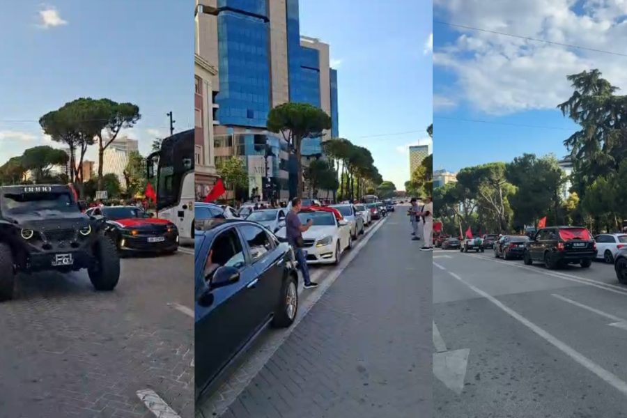 Me flamuj kuq e zi, mbërrijnë në protestë shqiptarët nga diaspora (VIDEO)