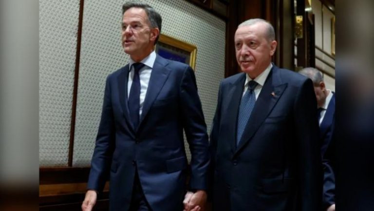 Erdogan dhe Rutte kapen dorë për dore në Samitin e NATO-s, fotoja merr vëmendje publike