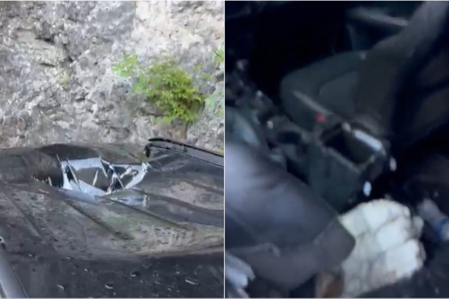 Momente tmerri në Theth, guri bie mbi makinë dhe depërton brenda saj, turistët shpëtojnë për mrekulli (VIDEO)