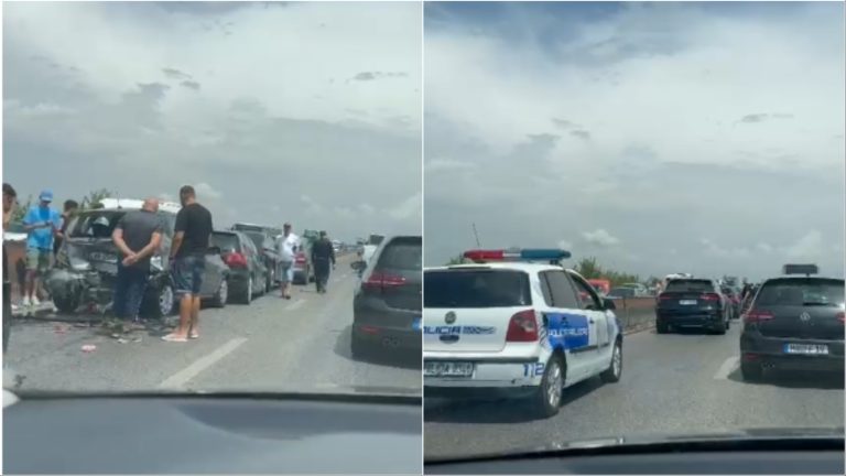 Përplasen 5 makina në autostradën Tiranë-Durrës, krijohet trafik i rënduar (VIDEO)