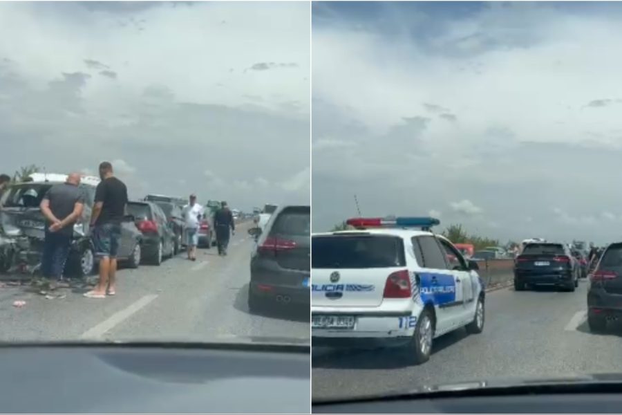Përplasen 5 makina në autostradën Tiranë-Durrës, krijohet trafik i rënduar (VIDEO)