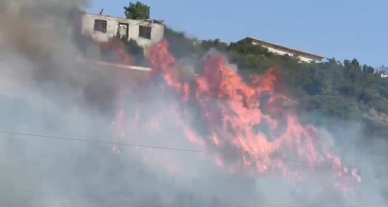 Zjarr mbi tunelin e Vlorës, flakët iu afruan banesave (VIDEO)