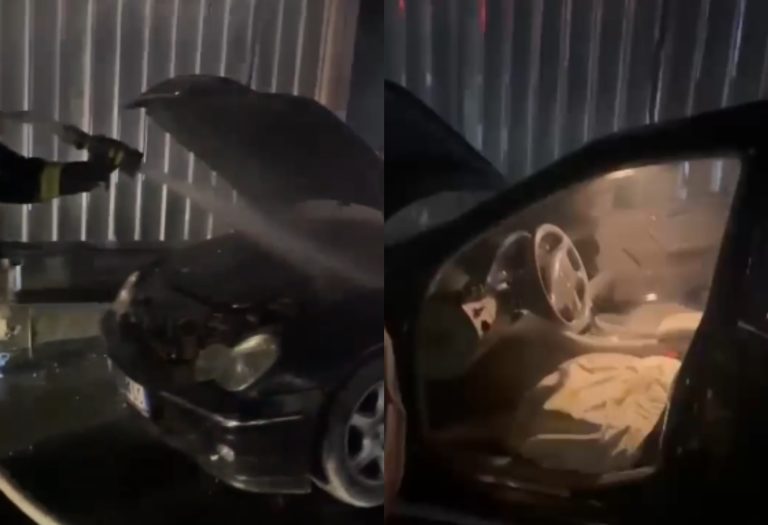 Digjet një tjetër mjet në Vlorë, shoferi del në kohë nga makina. Zjarrfikësja vendos nën kontroll flakët (VIDEO)