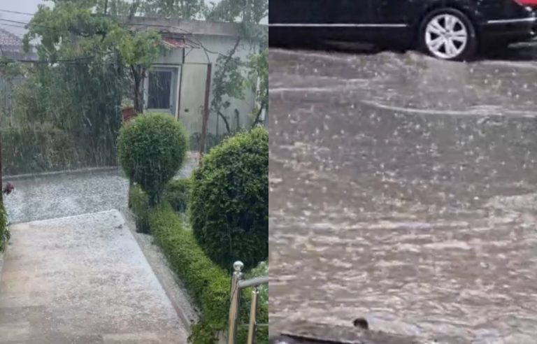 Stuhi e fortë shiu dhe breshëri përfshin qytetin e Elbasanit (VIDEO)