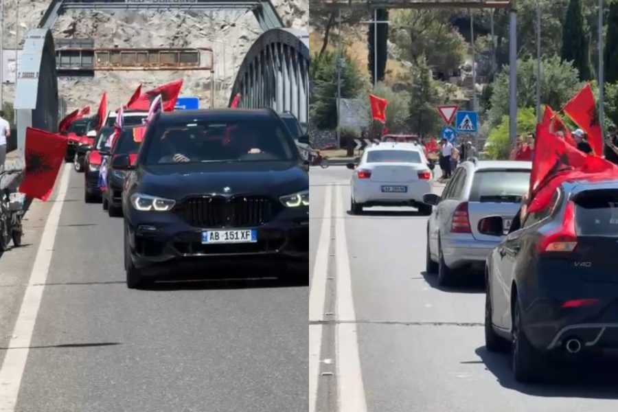 Sot protesta kombëtare, diaspora mbërrin në Shkodër. Me këngë patriotike dhe flamuj, vijojnë rrugën drejt Tiranës