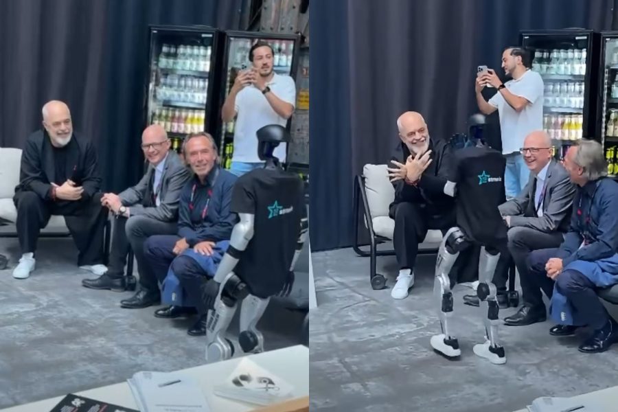 Rama ndan videon, i mëson një roboti në Gjermani të bëjë shqiponjën dykrenare